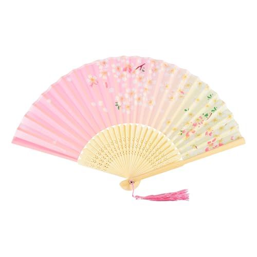 Rosa Fächer Holz Handfächer Seide Stoff Hand Fan Chinesische Japanische Faltfächer mit Quaste Fächer Damen Klein für Hochzeit Gäste Kinder Mädchen Sommer Rosa Fächer Holz Handfächer Seide Stoff Hand Fan Chinesische Japanische Faltfächer mit Quaste Fächer Damen Klein für Hochzeit Gäste Kinder Mädchen Sommer von KEYIDO