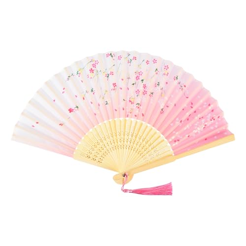 Rosa Fächer Holz Handfächer Seide Stoff Hand Fan Chinesische Japanische Faltfächer mit Quaste Fächer Damen Klein für Hochzeit Gäste Kinder Mädchen Sommer Rosa Fächer Holz Handfächer Seide Stoff Hand Fan Chinesische Japanische Faltfächer mit Quaste Fächer Damen Klein für Hochzeit Gäste Kinder Mädchen Sommer von KEYIDO