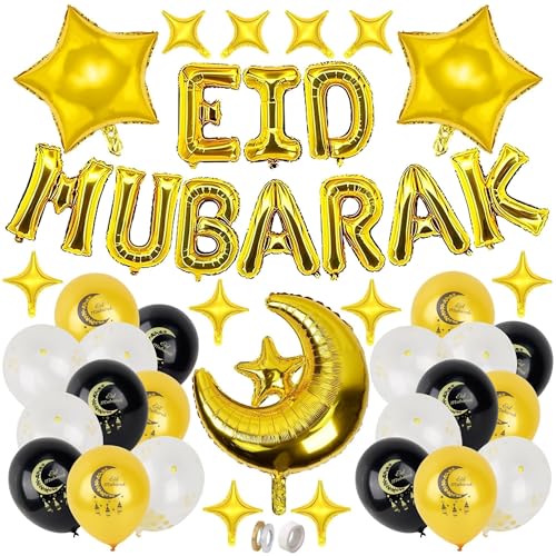 43 Stück Eid Mubarak Dekoration Gold Eid Deko Ramadan Ballons Bayram Deko Luftballons Set Folienballons Latexballons für Zuckerfest Muslim Ramadan Kareem Dekoration 43 Stück Eid Mubarak Dekoration Gold Eid Deko Ramadan Ballons Bayram Deko Luftballons Set Folienballons Latexballons für Zuckerfest Muslim Ramadan Kareem Dekoration von KEYIDO