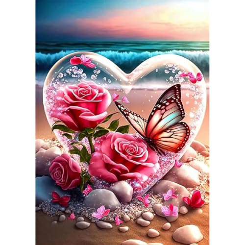 KEYIFA 5D DIY Diamant Painting Art Kit fr Erwachsene, DIY Diamant Painting Bilder Art Kristall Set, Blumen Schmetterling Diamond Painting Zubehr Full Drill Bilder, Home Wand Dekor 30x40cm von KEYIFA