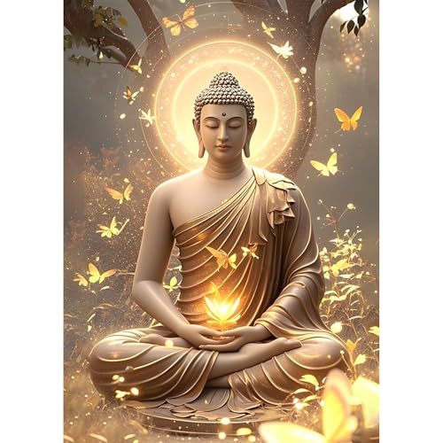 KEYIFA 5D Diamond Painting Zubehör, Buddha Statue und Kerze Crystal Art Foto Bastelset Diamond Painting Erwachsene, DIY Vollbohrer Bilder Diamond Painting Set, Home Wand Dekor 30x40cm von KEYIFA