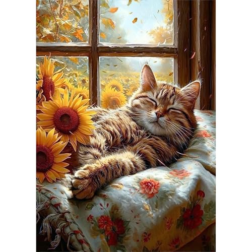 KEYIFA 5D Diamond Painting Zubehör Sonnen Blume Katze, Crystal Art Foto Bastelset Diamond Painting Erwachsene, DIY Vollbohrer Katze Bilder Diamond Painting Set, Home Wand Dekor 30x40CM KEYIFA 5D Diamond Painting Zubehör Sonnen Blume Katze, Crystal Art Foto Bastelset Diamond Painting Erwachsene, DIY Vollbohrer Katze Bilder Diamond Painting Set, Home Wand Dekor 30x40CM von KEYIFA