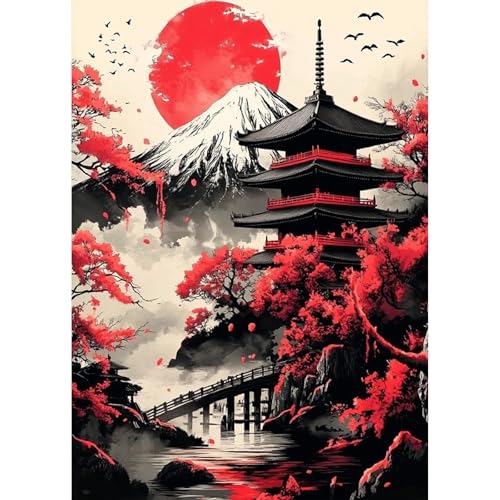 KEYIFA Berg Fuji Diamond Painting Set, 5D DIY Vollbohrer Basteln Bilder Diamond Painting mit ZubehöR, Landschaft Crystal Art Foto Diamond Painting FüR Erwachsene, Home Wand Dekor 30x40cm von KEYIFA