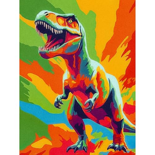 KEYIFA Bunte Dinosaurier Malen Nach Zahlen Erwachsene, Malen Nach Zahlen Kits mit Pinseln und Acrylfarben, DIY Ölgemälde Set Malen Basteln Leinwand Bild Erwachsene, Home Deko 30x40cm von KEYIFA