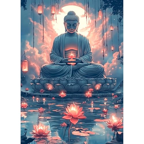 KEYIFA Diamond Painting Set, 5D DIY Buddha Statue und Kerze Vollbohrer Basteln Bilder Diamond Painting mit ZubehöR, Crystal Art Foto Diamond Painting FüR Erwachsene, Home Wand Dekor 30x40cm von KEYIFA