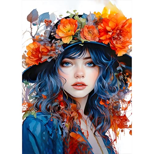KEYIFA Diamond Painting Zubehör, 5D Frau und Blumen Crystal Art Foto Bastelset Diamond Painting Erwachsene, DIY Vollbohrer Bilder Diamond Painting Set, Home Wand Dekor 30x40cm von KEYIFA