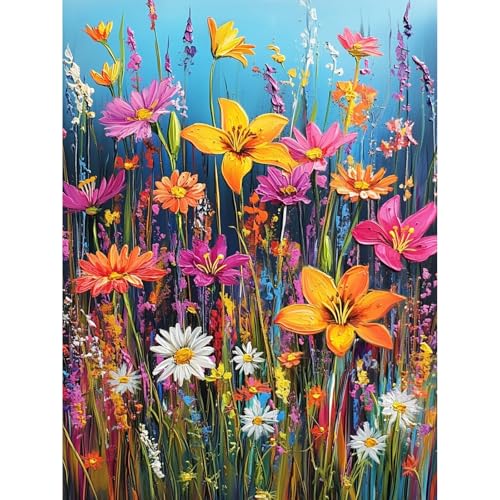KEYIFA Farbige Blumen Malen Nach Zahlen Erwachsene, Malen Nach Zahlen Kits mit Pinseln und Acrylfarben, DIY Ölgemälde Set Malen Basteln Leinwand Bild Erwachsene, Home Deko 30x40cm von KEYIFA