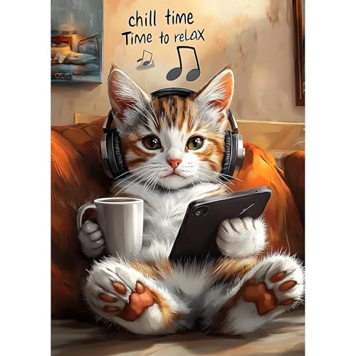 KEYIFA Katze Diamond Painting Zubehör, 5D Tier Crystal Art Foto Bastelset Diamond Painting Erwachsene, DIY Vollbohrer Bilder Diamond Painting Set, Home Wand Dekor 30x40cm von KEYIFA