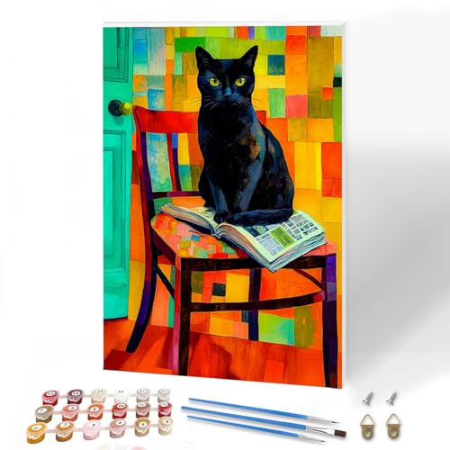 KEYIFA Katze Malen Nach Zahlen Erwachsene mit Rahmen, Malen Nach Zahlen Kits mit Pinseln und Acrylfarben, DIY Ölgemälde Set Malen Basteln Leinwand Bild Erwachsene, Home Deko 20x30cm von KEYIFA