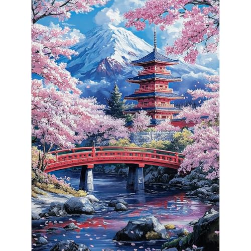 KEYIFA Kirsch Blüten Malen Nach Zahlen Erwachsene, Malen Nach Zahlen Kits mit Pinseln und Acrylfarben, DIY Ölgemälde Set Malen Basteln Leinwand Bild Erwachsene, Home Deko 30x40cm von KEYIFA
