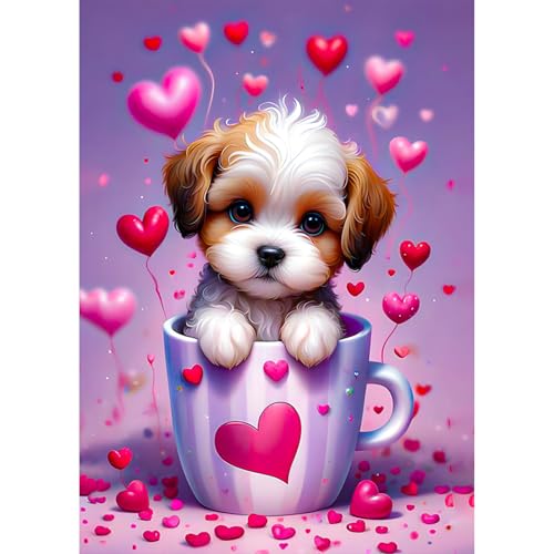 KEYIFA Liebe Welpe Diamond Painting Zubehör, 5D Hund Crystal Art Foto Bastelset Diamond Painting Erwachsene, DIY Vollbohrer Bilder Diamond Painting Set, Home Wand Dekor 30x40cm von KEYIFA