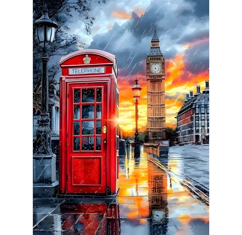 KEYIFA Londoner Straßen Malen Nach Zahlen Erwachsene, Malen Nach Zahlen Kits mit Pinseln und Acrylfarben, DIY Stadt Ölgemälde Set Malen Basteln Leinwand Bild Erwachsene, Home Deko 30x40cm von KEYIFA