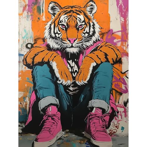 KEYIFA Malen Nach Zahlen Erwachsene, Bunter Tiger Malen Nach Zahlen Kits mit Pinseln und Acrylfarben, DIY Ölgemälde Set Malen Basteln Leinwand Bild Erwachsene, Home Deko 30x40cm von KEYIFA