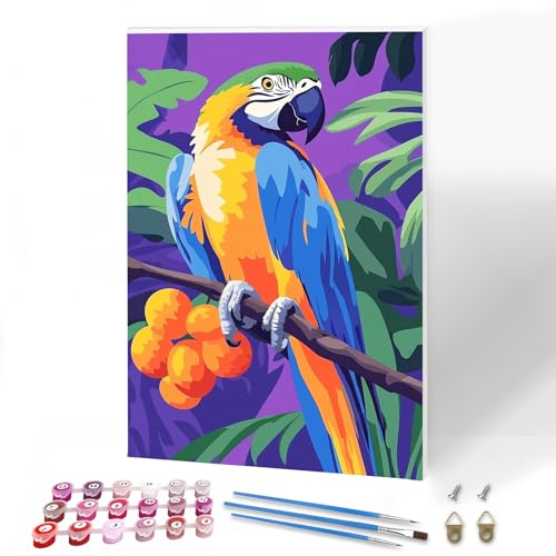 KEYIFA Malen Nach Zahlen Erwachsene mit Rahmen, Bunte Papageien Malen Nach Zahlen Kits mit Pinseln und Acrylfarben, DIY Ölgemälde Set Malen Basteln Leinwand Bild Erwachsene, Home Deko 20x30cm von KEYIFA