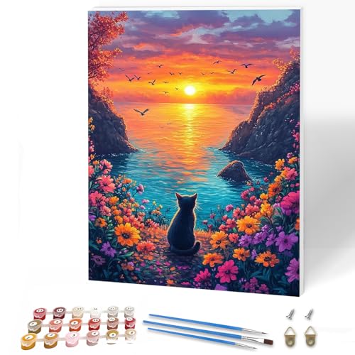 KEYIFA Malen Nach Zahlen Erwachsene mit Rahmen, Katze und Blumen Malen Nach Zahlen Kits mit Pinseln und Acrylfarben, DIY Ölgemälde Set Malen Basteln Leinwand Bild Erwachsene, Home Deko 30x40cm KEYIFA Malen Nach Zahlen Erwachsene mit Rahmen, Katze und Blumen Malen Nach Zahlen Kits mit Pinseln und Acrylfarben, DIY Ölgemälde Set Malen Basteln Leinwand Bild Erwachsene, Home Deko 30x40cm von KEYIFA