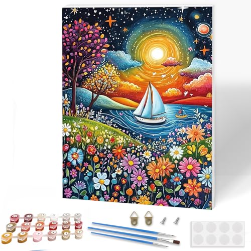 KEYIFA Malen Nach Zahlen Erwachsene mit Rahmen, Sternenklare Nacht Malen Nach Zahlen Kits mit Pinseln und Acrylfarben, DIY Ölgemälde Set Malen Basteln Leinwand Bild Erwachsene, Home Deko 30x40cm von KEYIFA
