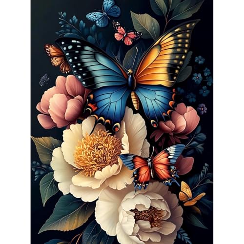 KEYIFA Schmetterling Malen Nach Zahlen Erwachsene, Malen Nach Zahlen Kits mit Pinseln und Acrylfarben, DIY Ölgemälde Set Malen Basteln Leinwand Bild Erwachsene, Home Deko 30x40cm von KEYIFA