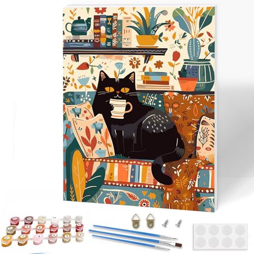 KEYIFA Schwarzer Katze Malen Nach Zahlen Erwachsene mit Rahmen, Malen Nach Zahlen Kits mit Pinseln und Acrylfarben, DIY Ölgemälde Set Malen Basteln Leinwand Bild Erwachsene, Home Deko 30x40cm KEYIFA Schwarzer Katze Malen Nach Zahlen Erwachsene mit Rahmen, Malen Nach Zahlen Kits mit Pinseln und Acrylfarben, DIY Ölgemälde Set Malen Basteln Leinwand Bild Erwachsene, Home Deko 30x40cm von KEYIFA