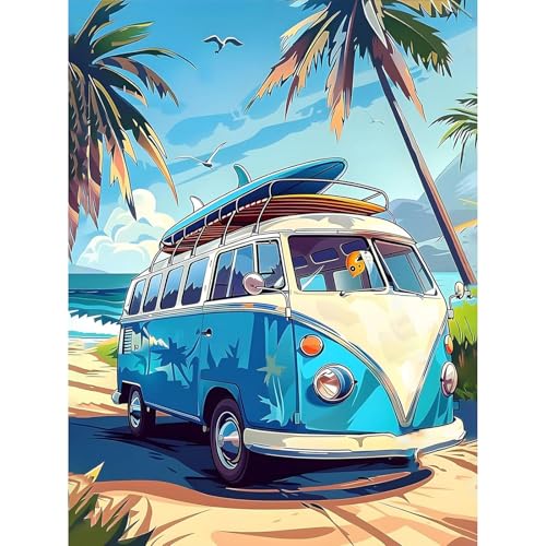 KEYIFA Strand Auto Malen Nach Zahlen Erwachsene, Malen Nach Zahlen Kits mit Pinseln und Acrylfarben, DIY Ölgemälde Set Malen Basteln Leinwand Bild Erwachsene, Home Deko 30x40cm von KEYIFA