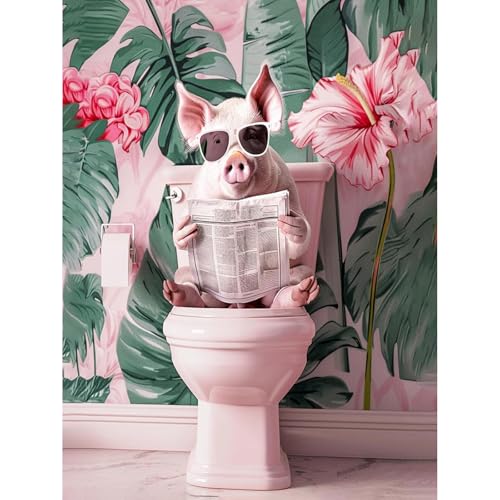 KEYIFA Süßes Schwein Malen Nach Zahlen Erwachsene, Toilette Malen Nach Zahlen Kits mit Pinseln und Acrylfarben, DIY Ölgemälde Set Malen Basteln Leinwand Bild Erwachsene, Home Deko 30x40cm von KEYIFA