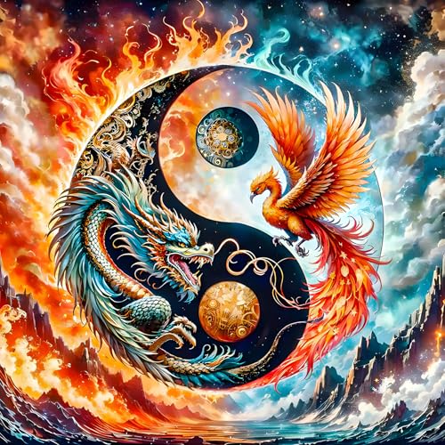 KEYIFA Yin Yang Drache Diamond Painting Zubehör, 5D Crystal Art Foto Bastelset Diamond Painting Erwachsene, DIY Phönix Vollbohrer Bilder Diamond Painting Set, Home Wand Dekor 30x30cm von KEYIFA