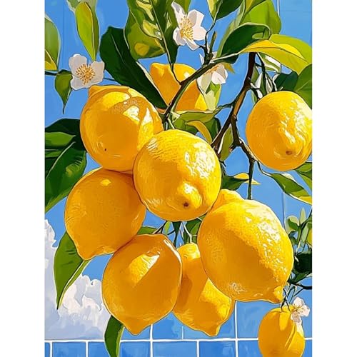 KEYIFA Zitrone Blumen Malen Nach Zahlen Erwachsene, Malen Nach Zahlen Kits mit Pinseln und Acrylfarben, DIY Ölgemälde Set Malen Basteln Leinwand Bild Erwachsene, Home Deko 30x40cm von KEYIFA
