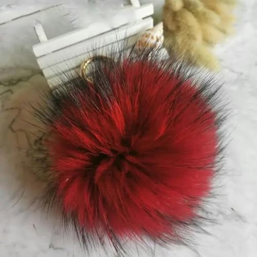 KEYNCO 15 cm flauschige Fellknäuel-Pom-Poms, Fellbommel-Schlüsselanhänger, Schlüsselanhänger, Metallring-Anhänger für Damen, F281, rotes Lederband KEYNCO 15 cm flauschige Fellknäuel-Pom-Poms, Fellbommel-Schlüsselanhänger, Schlüsselanhänger, Metallring-Anhänger für Damen, F281, rotes Lederband von KEYNCO