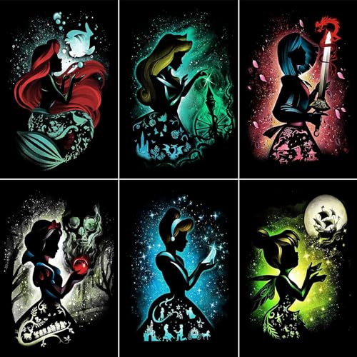 KEYRANKE Diamond Painting Disney 6 Stück Diamond Painting Kit Erwachsene-Prinzessin Diamant Bider Diamond Bilder Set Malen nach Zahlen Wohnzimmer Bilder Für Weihnachtsges-chenk 30x40cm von KEYRANKE