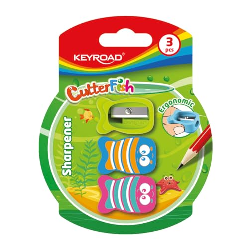 Keyroad Plastik-Anspitzer CUTTER FISH, Einzelnleistiftspitzer, Durchmesser: 8mm, 3 Stk. Spitzer, Blister von KEYROAD