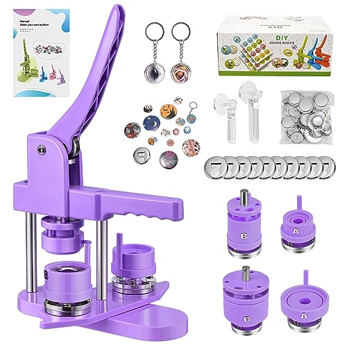 Buttonmaschine Button Maker Badge Maschine 32 + 58 mm, KEYSAFER 200 Sets aus Kunststoff, Ausdrückmaschine mit 10 Flaschenöffnern, 10 Schlüsselanhängern, Formen und Papierschneidern von KEYSAFER