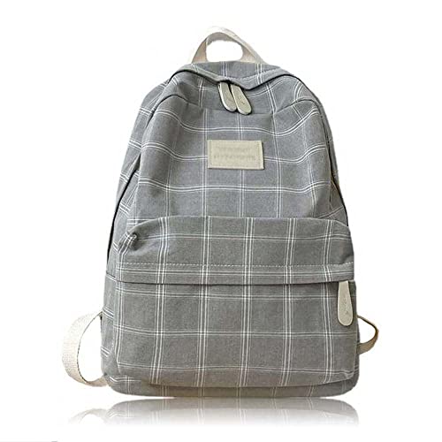 Large Capacity Plaid Preppy Backpack Cute Backpack for Teen Girls Back to School Supplies Cute Aesthetic Backpack Sage Green Aesthetic Rucksack (Grey) von KEYULI