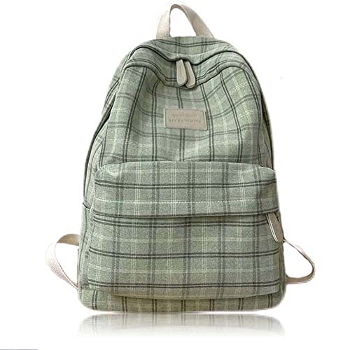 Large Capacity Plaid Preppy Backpack Cute Backpack for Teen Girls Back to School Supplies Cute Aesthetic Backpack Sage Green Aesthetic Rucksack (Sage Green) von KEYULI