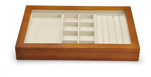 KEuLen Schmuckkästchen für Damen, Schmuckschatulle aus Holz mit durchsichtigem Deckel, stapelbare Aufbewahrungsbox aus Holz, Schmuckringboxen aus Massivholz for Schmuck(Beige C) von KEuLen