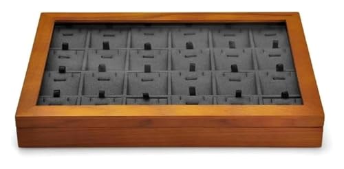KEuLen Schmuckkästchen für Damen, Schmuckschatulle aus Holz mit durchsichtigem Deckel, stapelbare Aufbewahrungsbox aus Holz, Schmuckringboxen aus Massivholz for Schmuck(Dark Grey D) von KEuLen