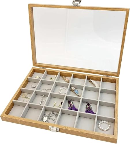 KEuLen Schmuckschatulle aus Holz, Schmuckaufbewahrungsbox aus Holz mit durchsichtigem Deckel, Schmuck-Organizer-Tablett for Ringe, Ohrringe und Armbänder KEuLen Schmuckschatulle aus Holz, Schmuckaufbewahrungsbox aus Holz mit durchsichtigem Deckel, Schmuck-Organizer-Tablett for Ringe, Ohrringe und Armbänder von KEuLen