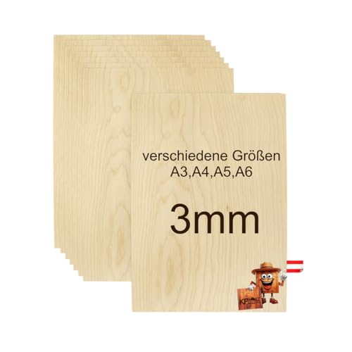 KF-Holz 10 Stück Sperrholzplatten Birke (A4 297 x 210 x 3mm) - Hochwertige Multiplex Platten für Bastelarbeiten, Holzzuschnitte, Modellbau von KF-Holz