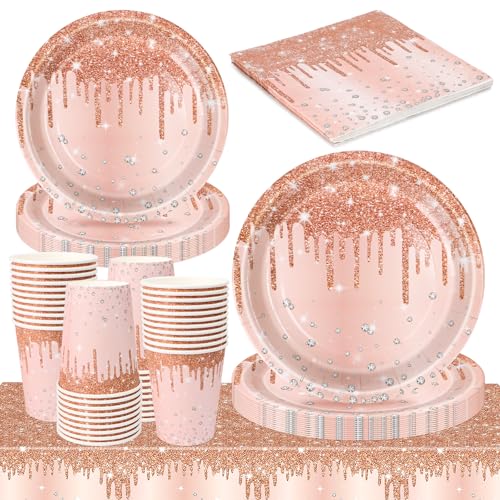 Rosegold Partygeschirr Set, 81 Stück Einwegteller Roségold Diamant Pappteller Geburtstagsdeko Pink Mädchen Becher Servietten Partyteller Partyset Süße Partys Für Feste Feiern Geburtstag Rosegold Partygeschirr Set, 81 Stück Einwegteller Roségold Diamant Pappteller Geburtstagsdeko Pink Mädchen Becher Servietten Partyteller Partyset Süße Partys Für Feste Feiern Geburtstag von KFDDRN
