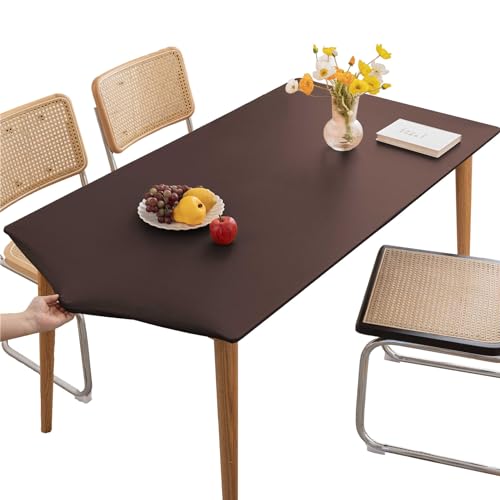KFDZSW Tischdecke Abwischbare Tischdecke, Wasserdicht Elastische PVC Fitted Vinyl Tischabdeckung Schutz Rechteckig, Für Küche Indoor Outdoor Picknick Camping (Braun,90X140CM) von KFDZSW