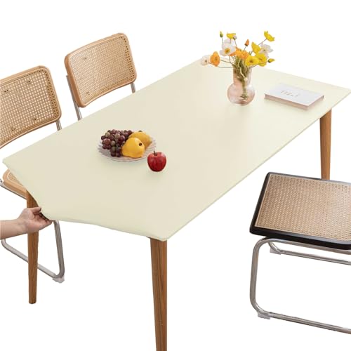 KFDZSW Tischdecke Abwischbare Tischdecke, Wasserdicht Elastische PVC Fitted Vinyl Tischabdeckung Schutz Rechteckig, Für Küche Indoor Outdoor Picknick Camping (Weiß,90X150CM) von KFDZSW