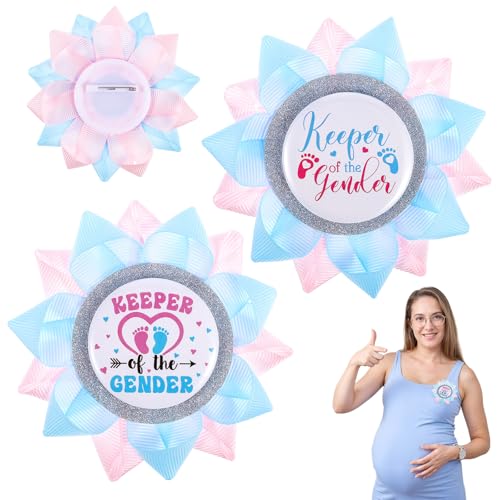 KFHENSOMR 2 Stück Keeper of the Gender Button Gender Reveal Party Favors Dekorationen Junge oder Mädchen Button Pins Geschlecht Offenbarung Party Buttons Pins für Babypartys Spiel Gefälligkeiten von KFHENSOMR