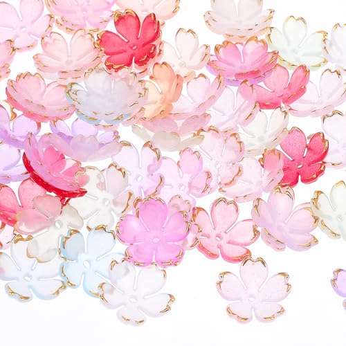 KFHENSOMR Kirschblüten-Perlen, 5-Petal, Acryl-Blumen-Perlen, vergoldet, Farbverlauf, Abstandshalter, Charms, Halloween, Weihnachten, für Halsketten, Armbänder, Schmuckherstellung, verschiedene Farben von KFHENSOMR