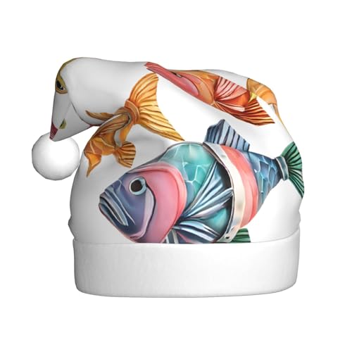 KFRXXZQB Bunte Fisch-Druck-Weihnachtsmützen für Erwachsene – festliche Weihnachtsmannmützen für Erwachsene – leicht und bequem für Weihnachtsfeiern, Partys, Feiertage. KFRXXZQB Bunte Fisch-Druck-Weihnachtsmützen für Erwachsene – festliche Weihnachtsmannmützen für Erwachsene – leicht und bequem für Weihnachtsfeiern, Partys, Feiertage. von KFRXXZQB