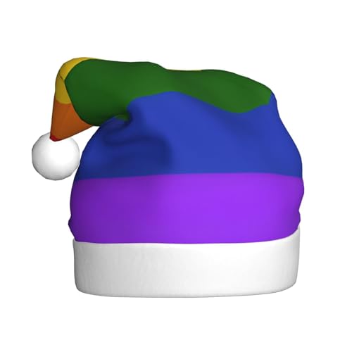 KFRXXZQB Regenbogen-Flagge – Druck für Erwachsene, Plüsch-Weihnachtsmützen – festliche Weihnachtsmannmützen für Erwachsene – leicht und bequem für Weihnachtsfeiern, Partys, Feiertage. von KFRXXZQB