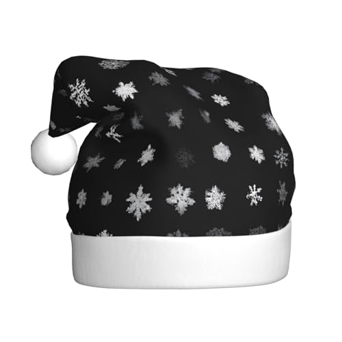 KFRXXZQB Schwarze und weiße große Schnee-Druck-Weihnachtsmützen für Erwachsene aus Plüsch – festliche Weihnachtsmannmützen für Erwachsene – leichte und bequeme Weihnachtsfeiern, Partys, Feiertage. von KFRXXZQB