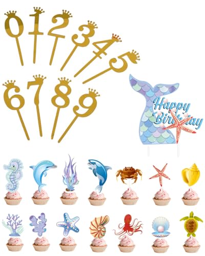 KGDUYC 10 Stück Nummer Cake Topper Zahlen 0-9,Mit 15 Stück Meerjungfrau-Kuchenflaggen,Geburtstag Tortendeko Kuchenstecker Cupcake,Geeignet für Geburtstagsfeiern Jeden Alters Hochzeitsparty KGDUYC 10 Stück Nummer Cake Topper Zahlen 0-9,Mit 15 Stück Meerjungfrau-Kuchenflaggen,Geburtstag Tortendeko Kuchenstecker Cupcake,Geeignet für Geburtstagsfeiern Jeden Alters Hochzeitsparty von KGDUYC