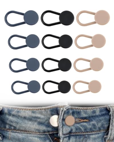 KGDUYC 12pcs Knopfverlängerung für Hosen, Hosenbunderweiterung, Verstellbarer Hosenknopf Verlängerung für Herren- und Damenhosen, Kleider, Hemden, Schwarz/Blau/Khaki von KGDUYC