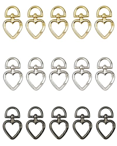 KGDUYC 15 pcs Schlüsselanhänger in Herzform, Karabiner aus Legierung, drehbarer Schlüsselanhänger, Schlüsselanhänger für Taschen, Rucksäcke, Gürtel, DIY-Dekorationen (Hellgold, Hellschwarz, Silber) KGDUYC 15 pcs Schlüsselanhänger in Herzform, Karabiner aus Legierung, drehbarer Schlüsselanhänger, Schlüsselanhänger für Taschen, Rucksäcke, Gürtel, DIY-Dekorationen (Hellgold, Hellschwarz, Silber) von KGDUYC