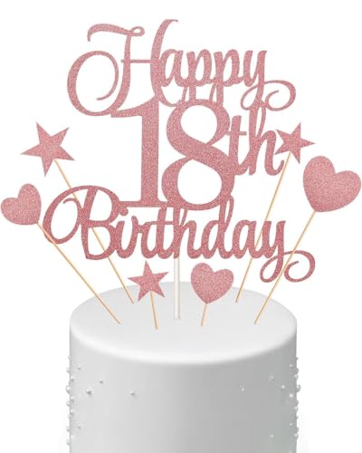 KGDUYC 7 pcs Tortendeko 18 Geburtstag Junge Mädchen, Glitzer Happy 18th Birthday Tortendeko Tortenaufleger Geburtstag 18 Cake Topper Deko 18 Geburtstag Für 18 Geburtstag Party Kuchendeko (Rosa) von KGDUYC