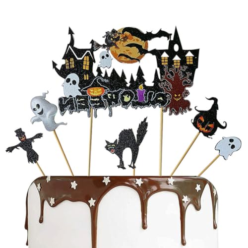 KGDUYC Kids' Cupcake Toppers,Halloween-Kuchendekoration, Halloween-Kuchen-Plug-in-Party-Dessert-Tischdekorationszubehör, 1 groß 10 klein von KGDUYC