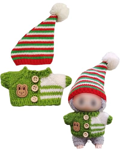 KGDUYC Kleidung für Puppe,17cm Niedliche Mini Plüsch Puppen Kleidung Outfit nur Bekleidungs zubehör,für La-bu Puppen Pullover Hoodie Kleidung DIY Kinder Geschenke,ohne Puppe(Pullover,Mütze) von KGDUYC